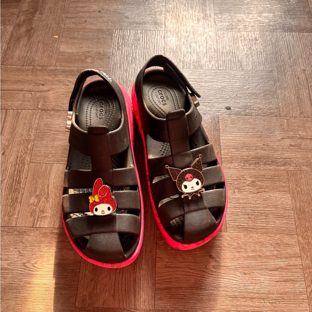 CROCS Black Sandals with Red Soles
